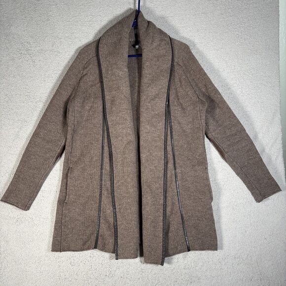 Vince Waterfall Open Cardigan Womens Size S Leather Wool Yak Alpaca Cashmere - Picture 1 of 14